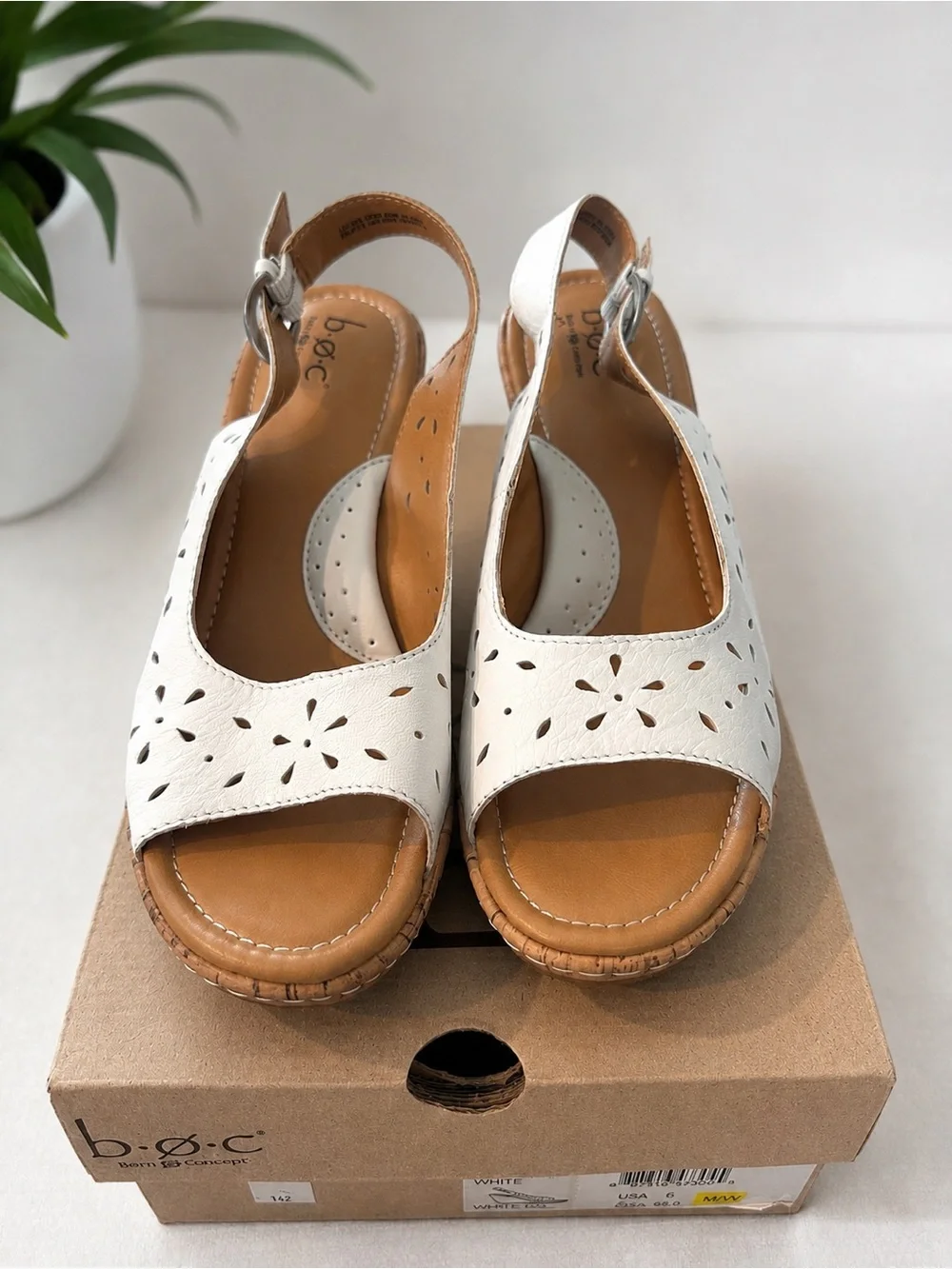 b.o.c. White Perforated Leather Slingback Sandals